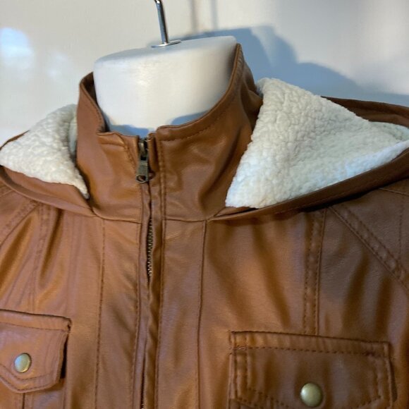 New Look SZL Brown Faux Leather Bomber Jacket Wardrobe Staple Moto Aviator Retro - Picture 5 of 11